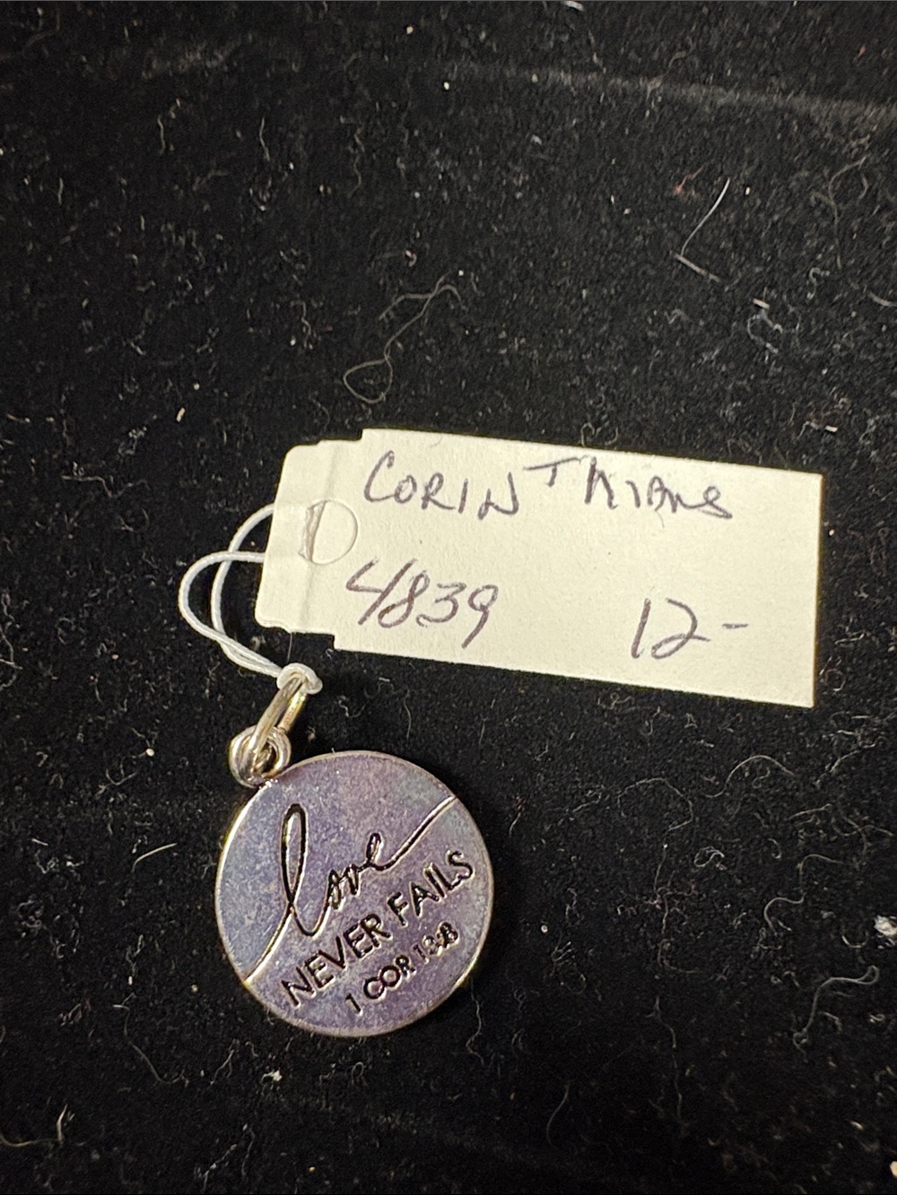 Love Never Fails Round Pendant Charm - Script Engraving